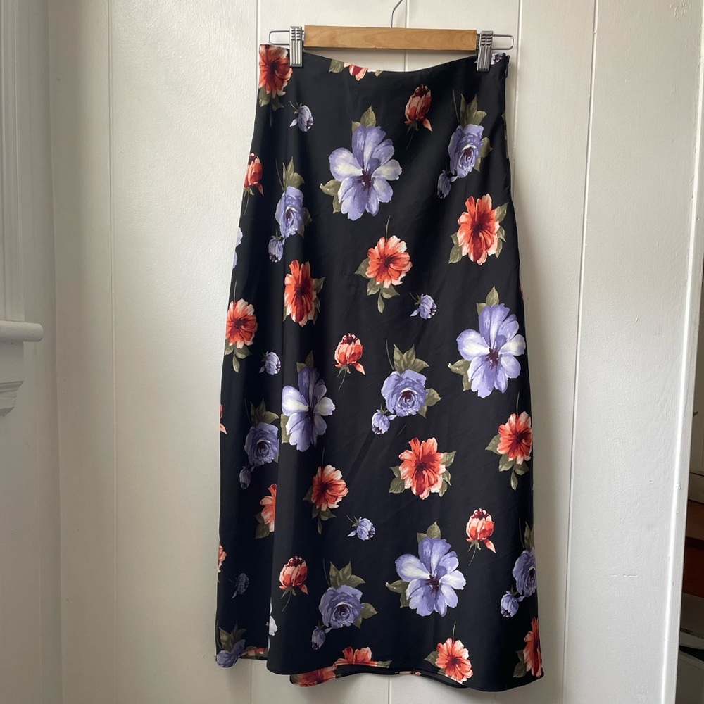 Satin Floral Midi Skirt